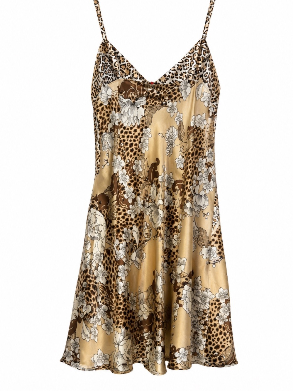Jones NewYork | L | Silk-Look Leopard & Floral Slip Nightdress with Red Trim - Picture 3 of 4